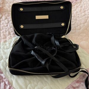 Marciano Los Angeles Elegant Black Velvet Jewelry Cosmetic Bag with Gold Accents